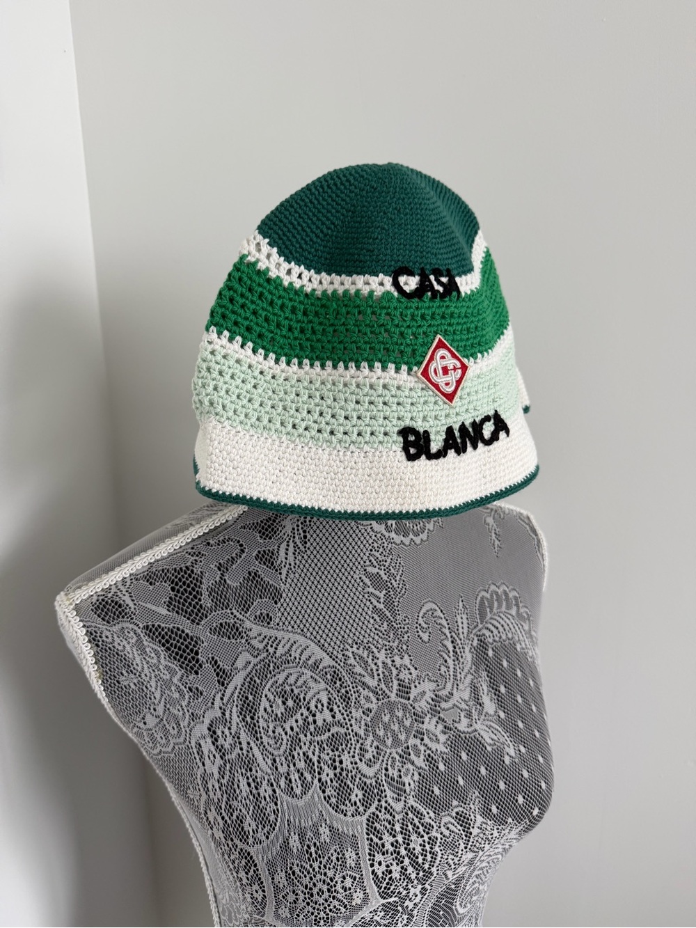 Casablanca Crochet Hat - Green & White